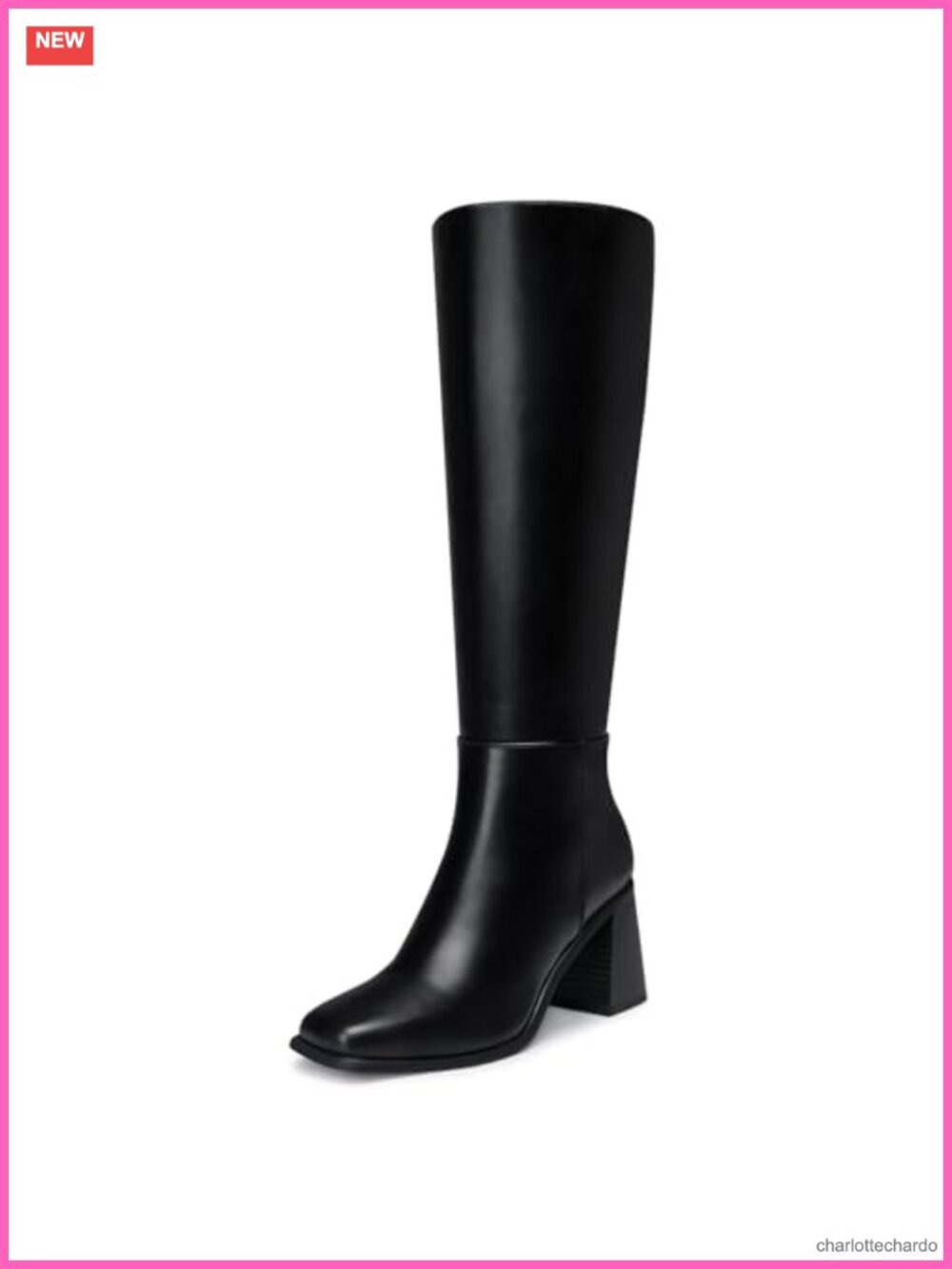 Knee High Boots 3 Inch Chunky Heel Square Toe PU Leather Side Zip